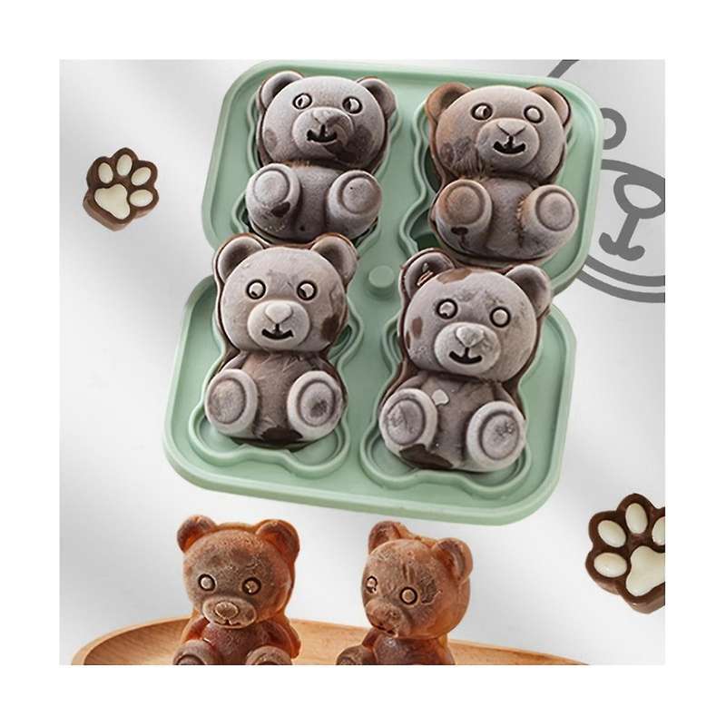 Cute Teddy Bear Ice-cube Making Mold Splashproof for Freezer with Container