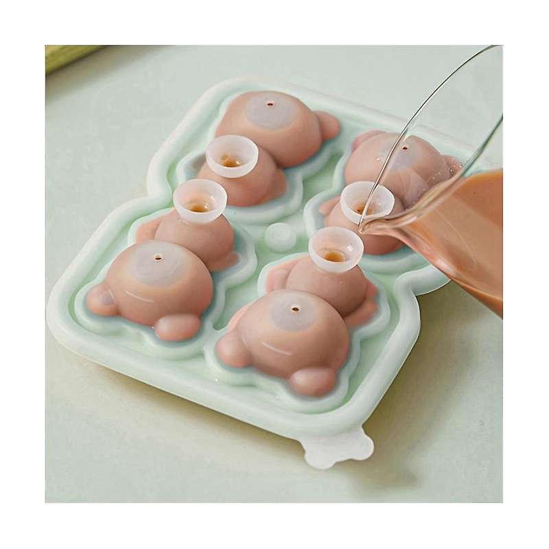 Cute Teddy Bear Ice-cube Making Mold Splashproof for Freezer with Container