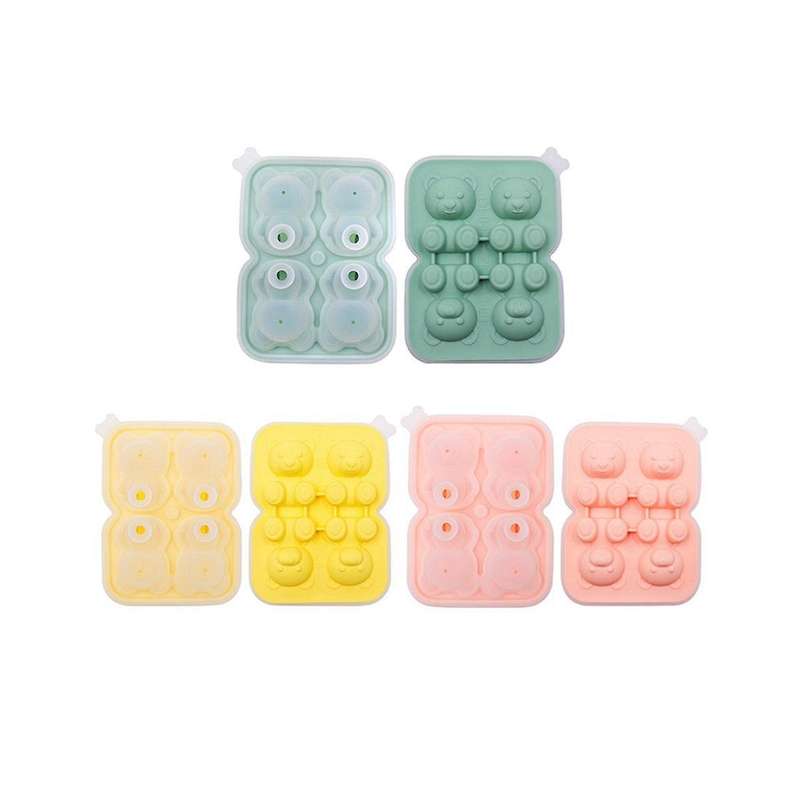 Cute Teddy Bear Ice-cube Making Mold Splashproof for Freezer with Container