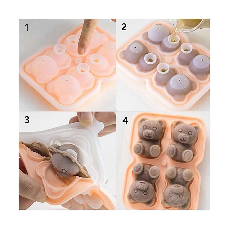 Cute Teddy Bear Ice-cube Making Mold Splashproof for Freezer with Container