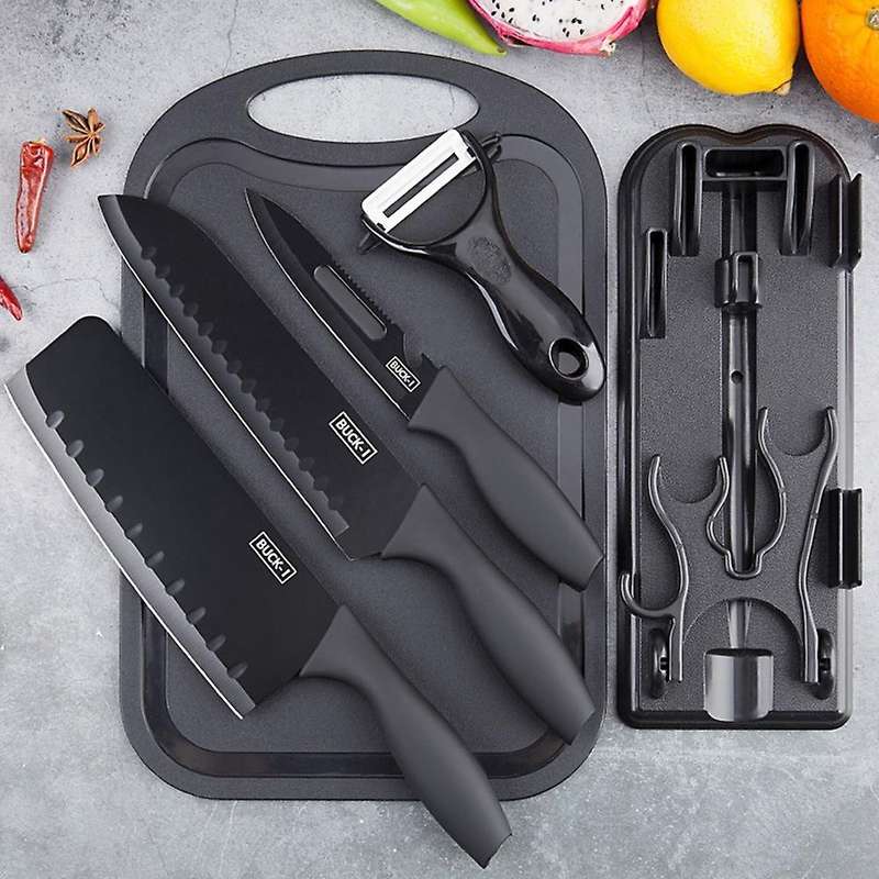 Cutting Boards for Kitchen, Plastic Black Cutting Board Knife Set of 7, Chopping Board, Kitchen Cutt