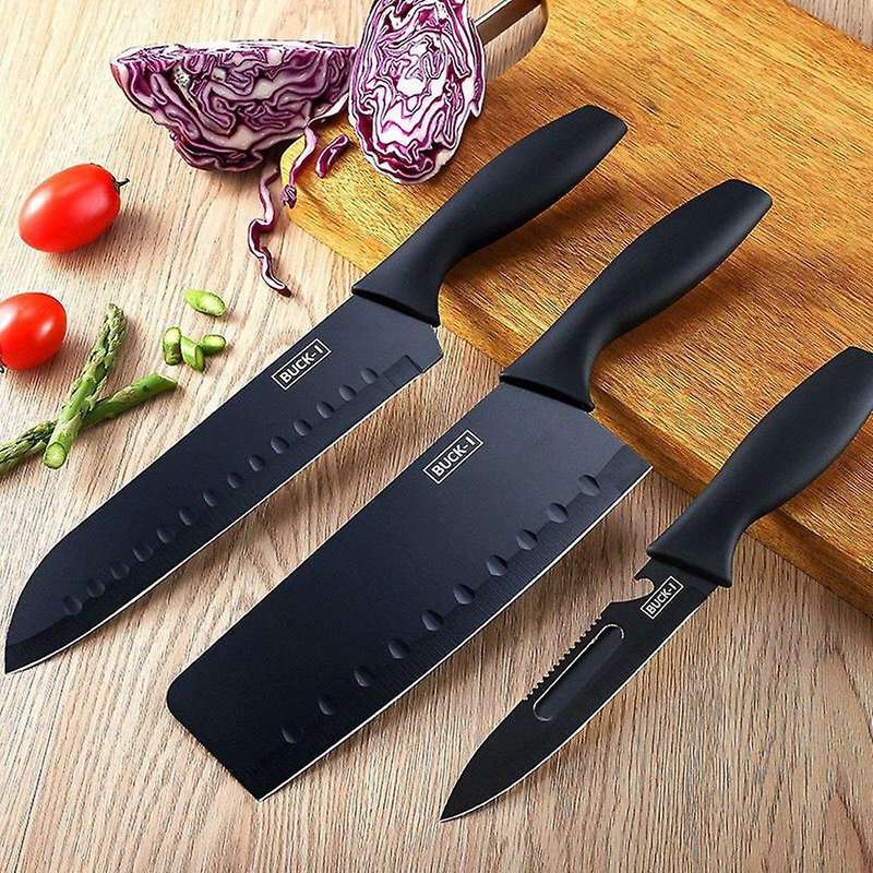 Cutting Boards for Kitchen, Plastic Black Cutting Board Knife Set of 7, Chopping Board, Kitchen Cutt