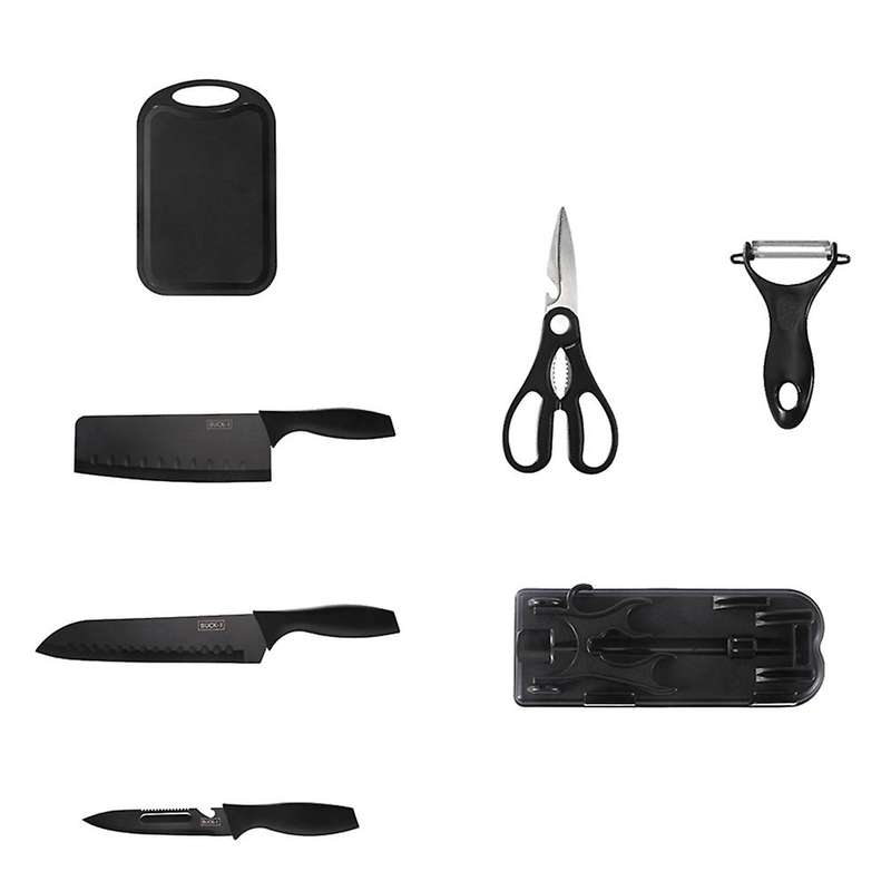 Cutting Boards for Kitchen, Plastic Black Cutting Board Knife Set of 7, Chopping Board, Kitchen Cutt