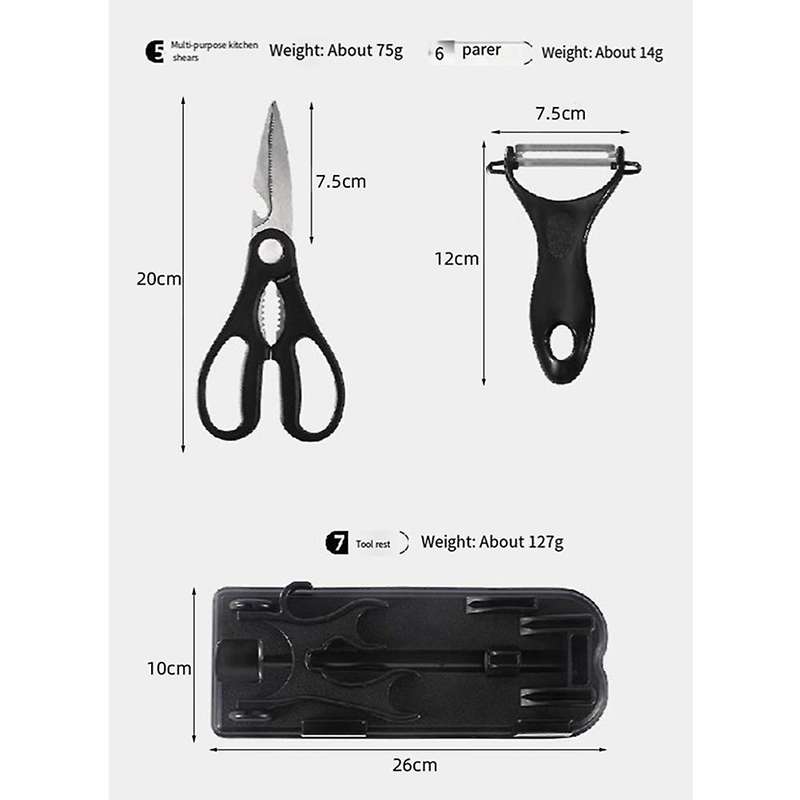 Cutting Boards for Kitchen, Plastic Black Cutting Board Knife Set of 7, Chopping Board, Kitchen Cutt