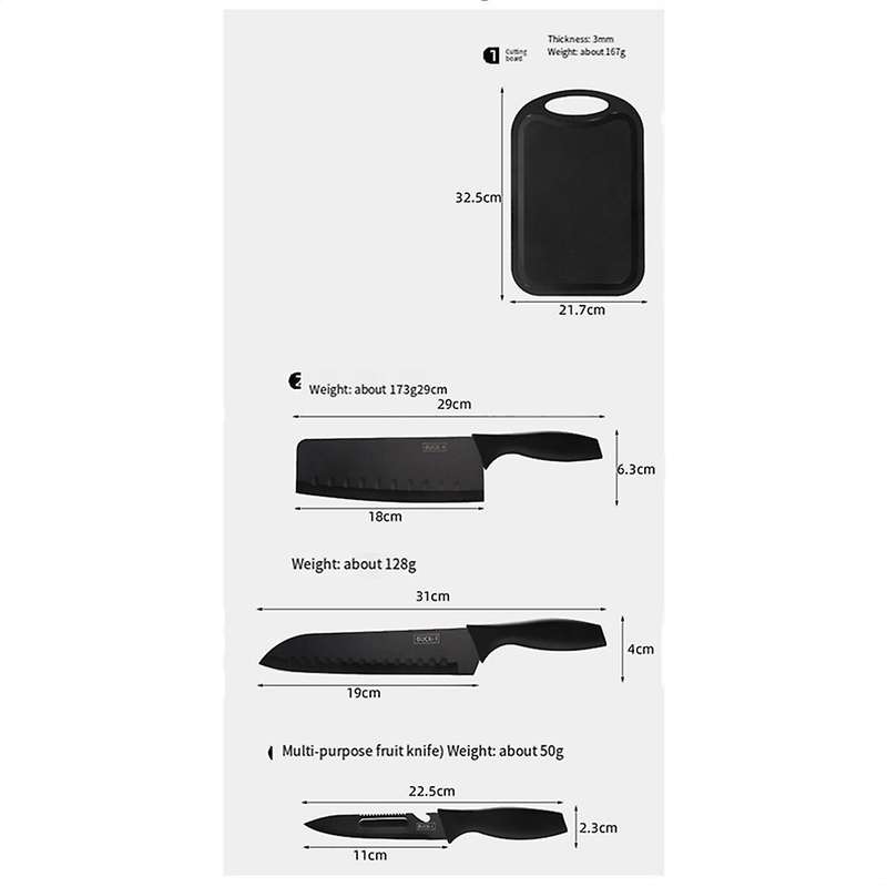 Cutting Boards for Kitchen, Plastic Black Cutting Board Knife Set of 7, Chopping Board, Kitchen Cutt