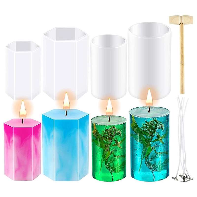 Cylinder Hexagon Candle Pillar Candle Silicone Silicone Casting with 5 Candle Wicks for Candle Makin