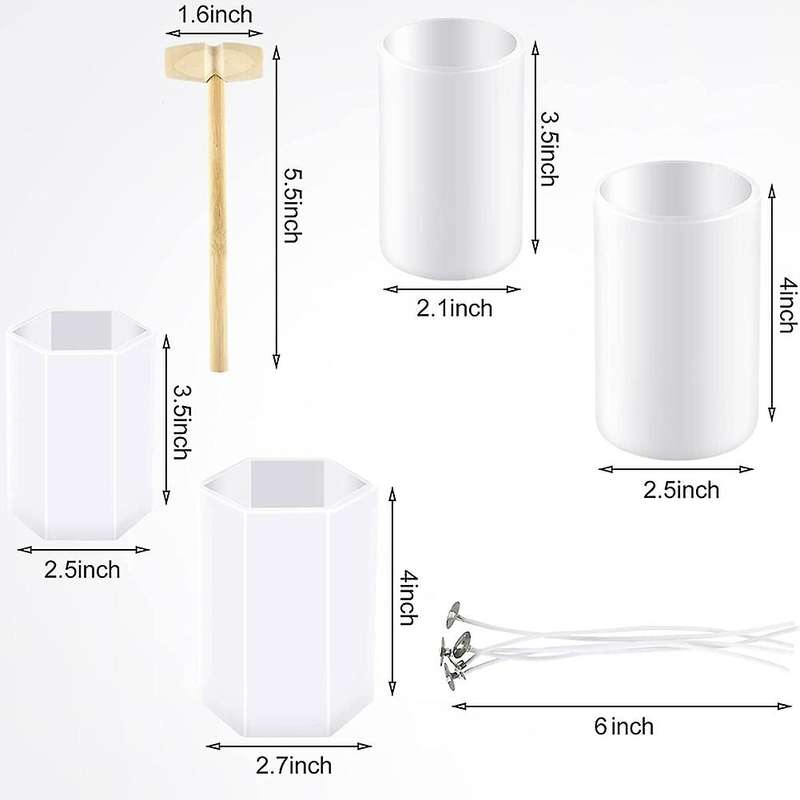 Cylinder Hexagon Candle Pillar Candle Silicone Silicone Casting with 5 Candle Wicks for Candle Makin