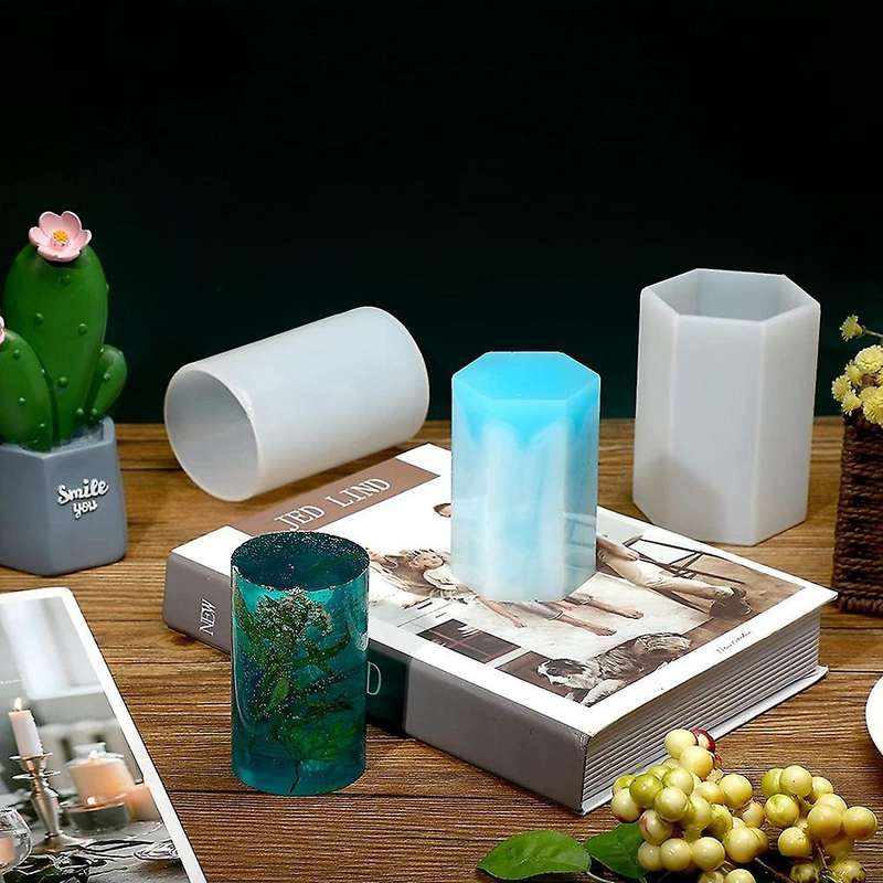Cylinder Hexagon Candle Pillar Candle Silicone Silicone Casting with 5 Candle Wicks for Candle Makin