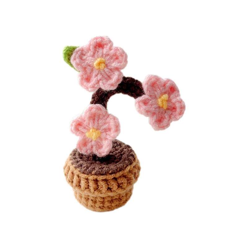 D Hand-Knitted Flowers Potted Crochet Artificial Plants Finished Woven Gift