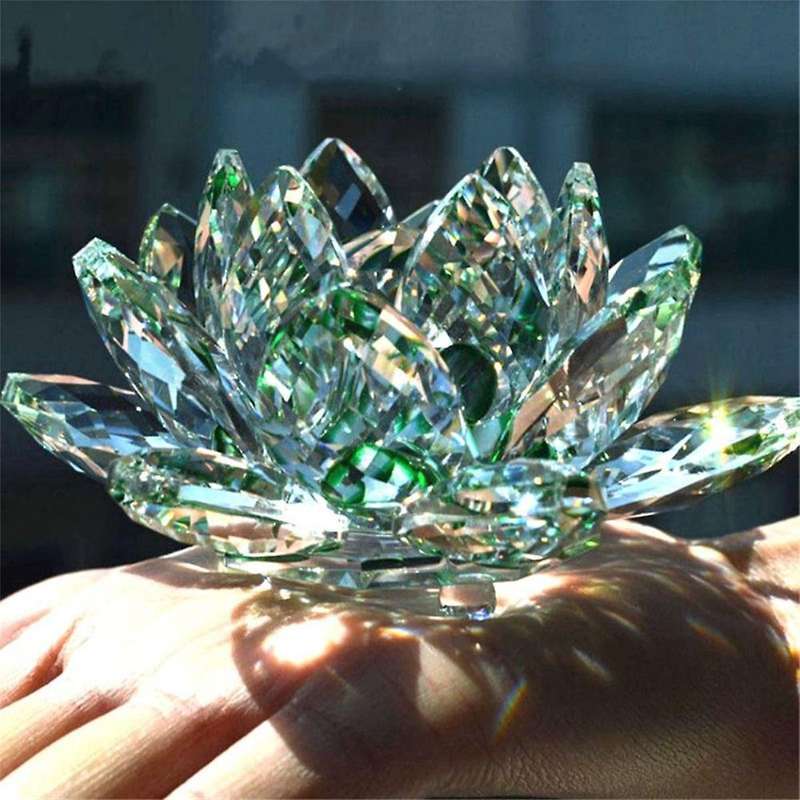 D Crystal Lotus Flower Figurine Valentine Wedding Decor Glass Craft Collection Paperweight Table Orn