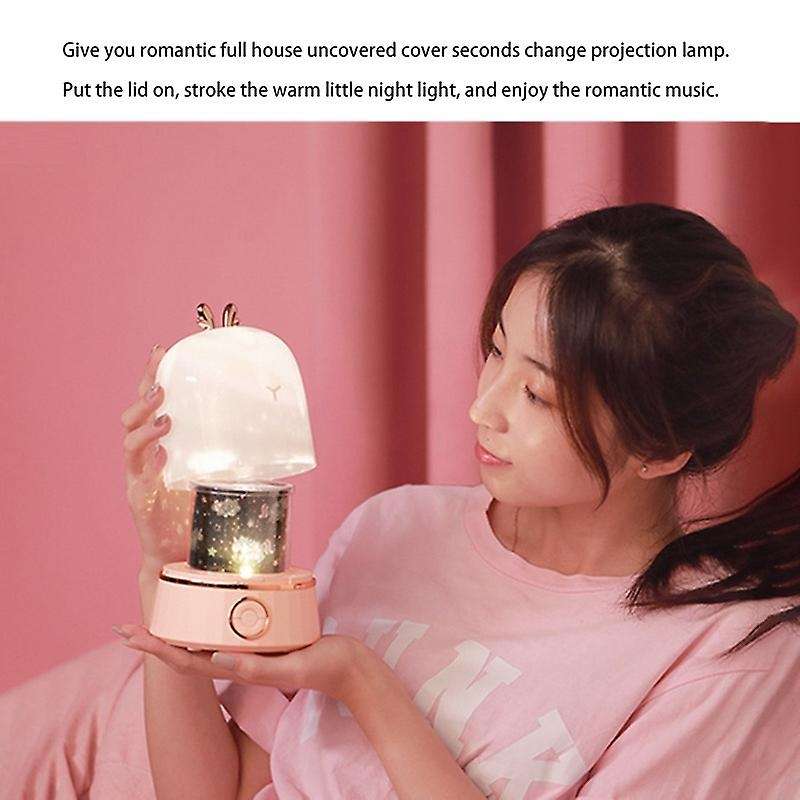 -D16 Music Projection Lamp, Rotating Music Led Atmosphere Bedside Night Light for Bedroom(White)