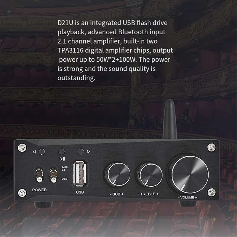 D21U TPA3116 Digital HIFI Amplifier 2.1 U Disk Bluetooth 3034 5.1 Digital Amplifier Black