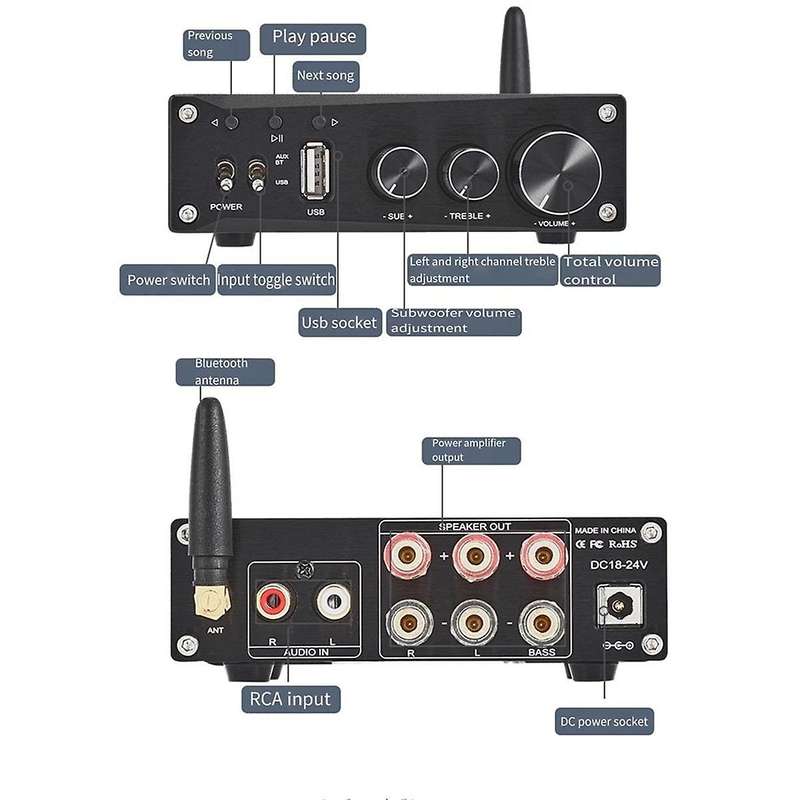 D21U TPA3116 Digital HIFI Amplifier 2.1 U Disk Bluetooth 3034 5.1 Digital Amplifier Black