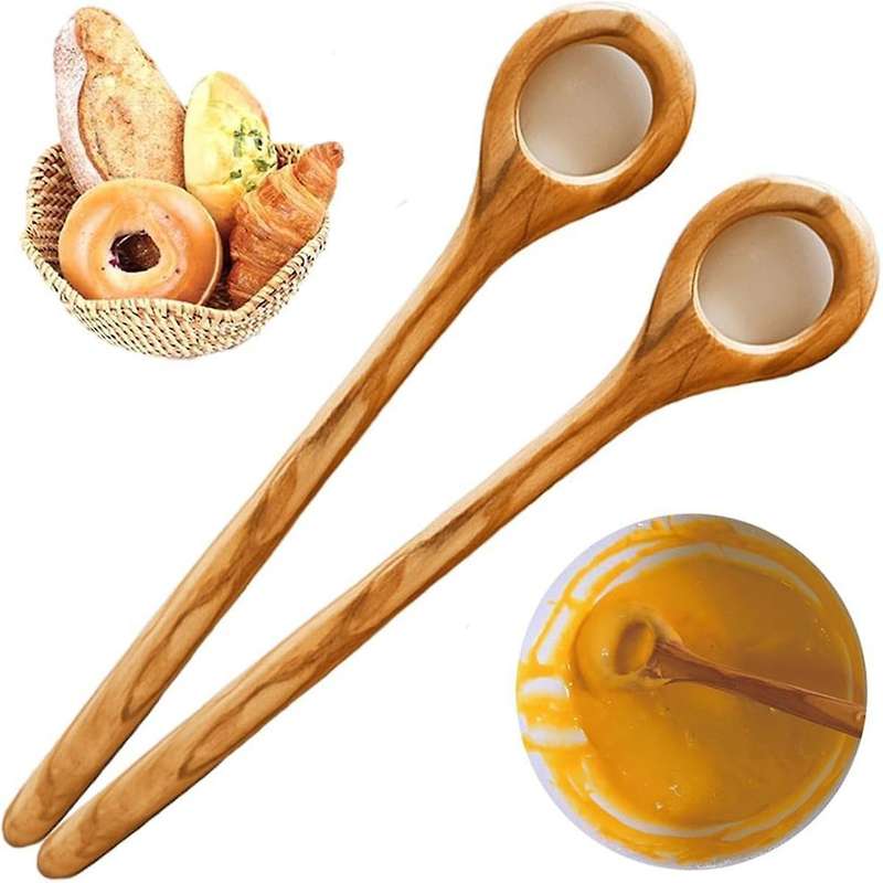 Danish Dough Whisk - 2Pcs Olive Wooden Bread Whisk, Bread Making Tools for Mixing - Sourdough Whisk