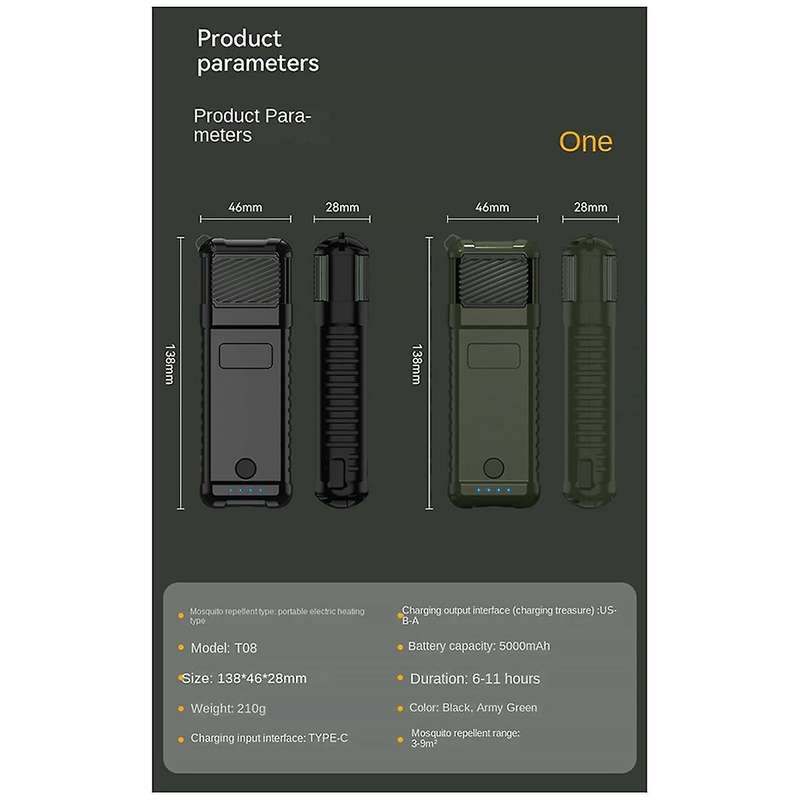 Dark Green Mosquito Repeller Portable Handheld Mosquito Repeller Lithium Battery Heated Electric Mos