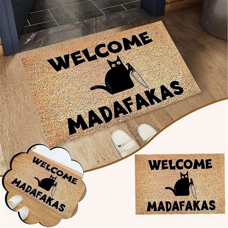 Dark Cat Welcome Madafakas Full Print Doormat Fun Doormat Home Decor Kitchen Bathroom Decor Give Peo