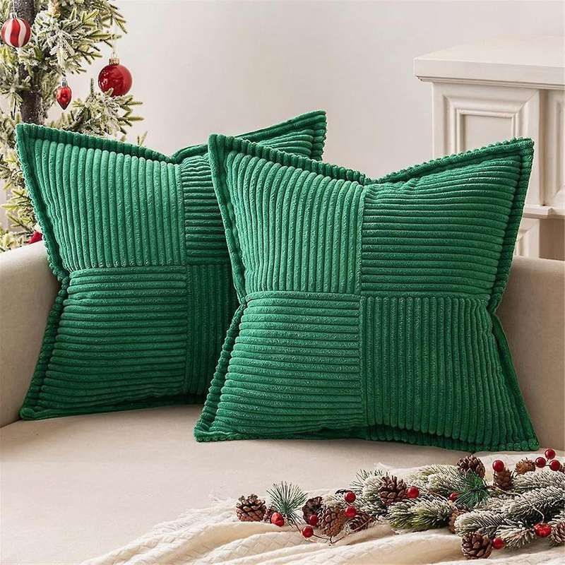 Dark Green Pillow Covers with Splicing Super Soft Boho Striped Pillow Covers Broadside Decorative Te