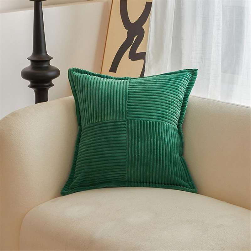 Dark Green Pillow Covers with Splicing Super Soft Boho Striped Pillow Covers Broadside Decorative Te