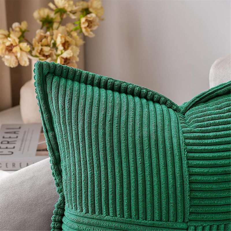 Dark Green Pillow Covers with Splicing Super Soft Boho Striped Pillow Covers Broadside Decorative Te