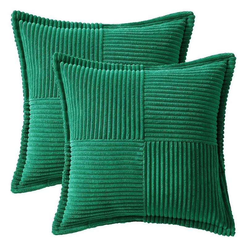 Dark Green Pillow Covers with Splicing Super Soft Boho Striped Pillow Covers Broadside Decorative Te
