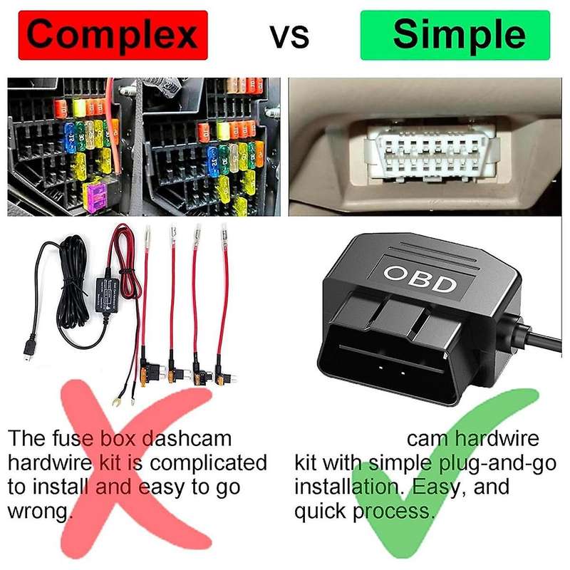 Dash Cam OBD Hardwire Kit,Dash Camera USB Type C Hardwire Kit with OBD Power Cable for Dashcam 12-24