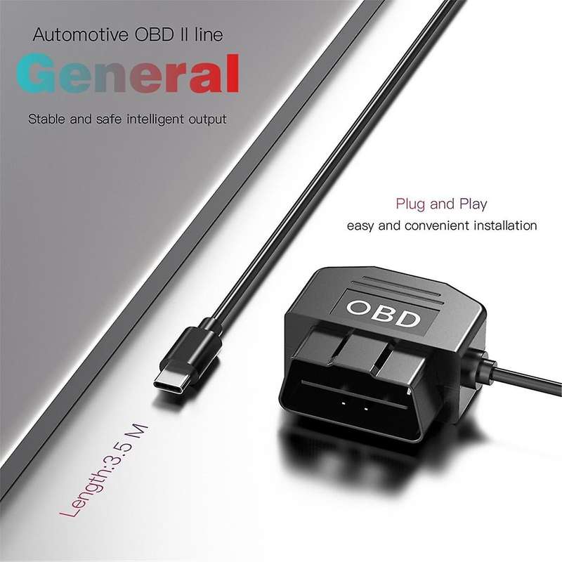 Dash Cam OBD Hardwire Kit, Dash Camera USB Type C Hardwire Kit with OBD Power Cable for Dashcam 12-2