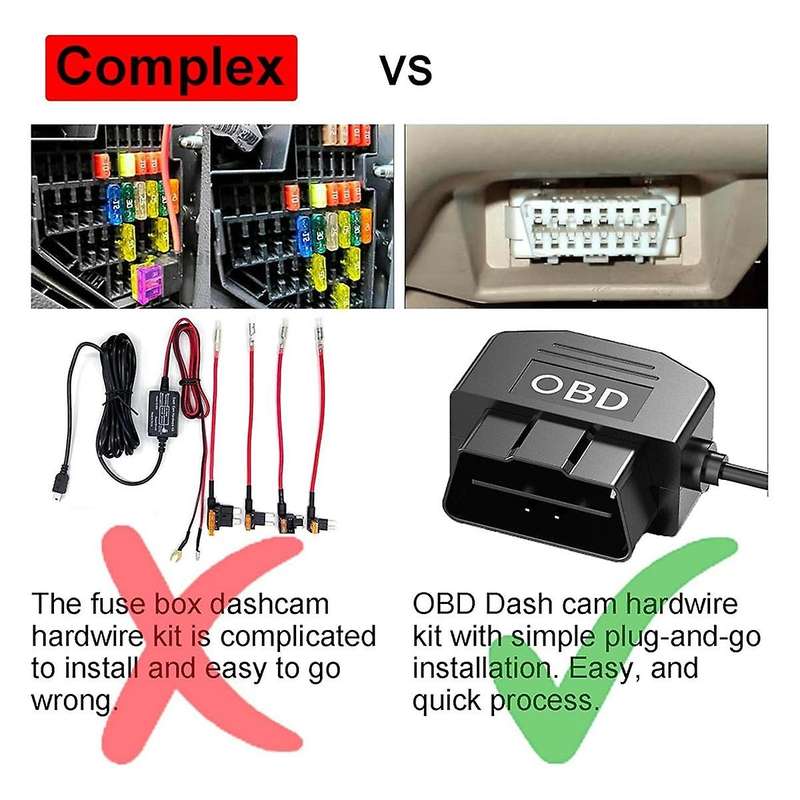 Dash Cam OBD Hardwire Kit, Dash Camera USB Type C Hardwire Kit with OBD Power Cable for Dashcam 12-2