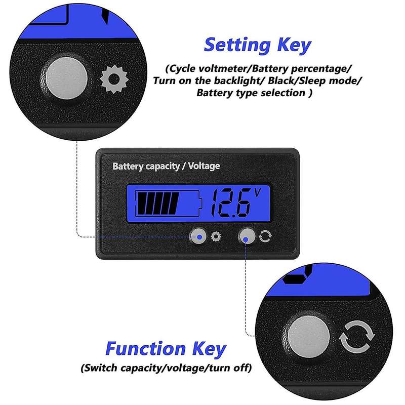 DC 12V - 84V Battery Meter with Alarm, Battery Capacity Voltage Voltmeter Monitor Lead Acid Lithium