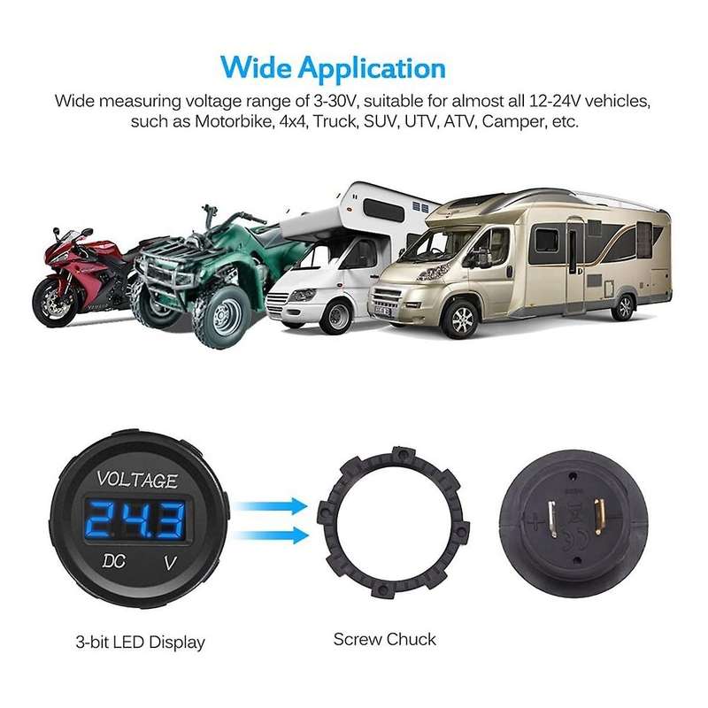 Dc 12v Led Panel Digital Voltage Meter Display Voltmeter for Boat Marine Vehicle Motorcycle Truck A