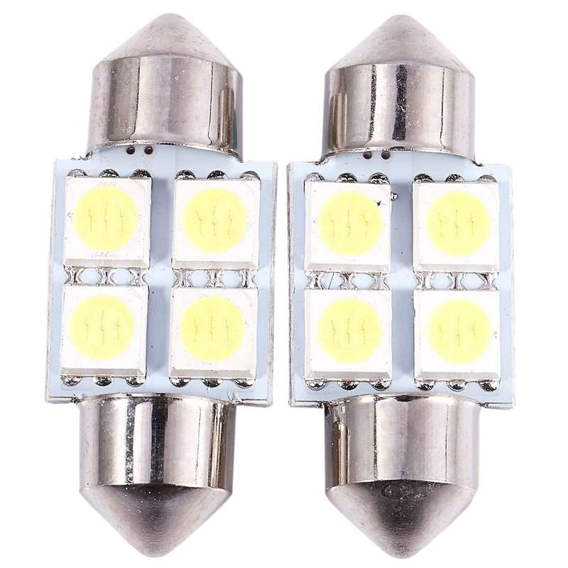 Dc 12v 30mm 4 5050 Smd Car Interior Dome Festoon Led Light White 2 Pcs