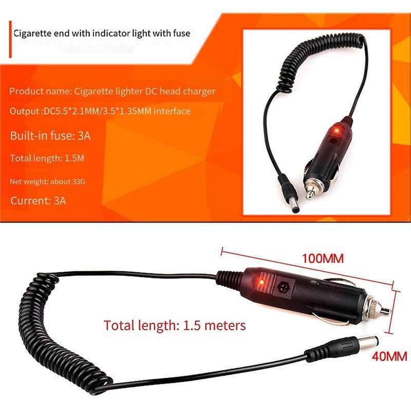 DC 12V Car Charger Power Cable Universal 5.5X2.1Mm for Car Lighter Built-in 3A Fuse with Indicator L