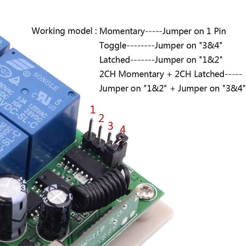 DC 12V Wireless Remote Relay Switch 4 Channel 433Mhz Wireless Transmitter with Remote Receiver, 12V