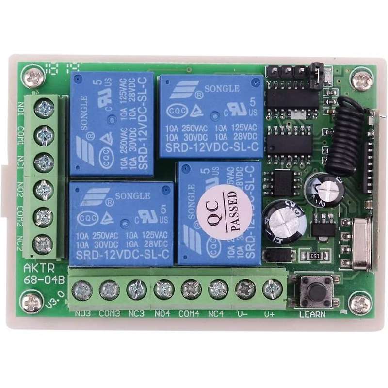 DC 12V Wireless Remote Relay Switch 4 Channel 433Mhz Wireless Transmitter with Remote Receiver, 12V