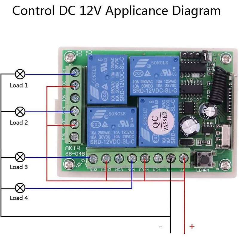 DC 12V Wireless Remote Relay Switch 4 Channel 433Mhz Wireless Transmitter with Remote Receiver, 12V