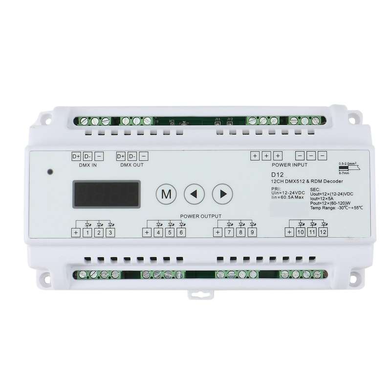 DC5V-36V Input 12 Channels CV DMX512 Decoder,5Ax12CH Output with Display for Setting DMX Address for