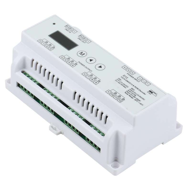 DC5V-36V Input 12 Channels CV DMX512 Decoder,5Ax12CH Output with Display for Setting DMX Address for