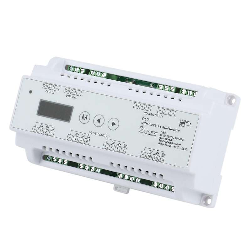 DC5V-36V Input 12 Channels CV DMX512 Decoder,5Ax12CH Output with Display for Setting DMX Address for
