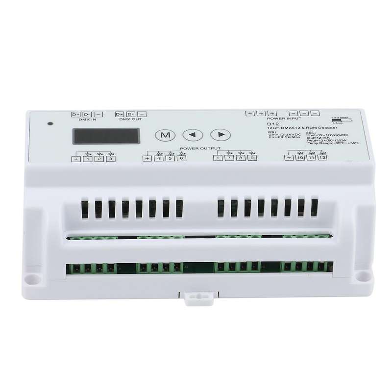DC5V-36V Input 12 Channels CV DMX512 Decoder,5Ax12CH Output with Display for Setting DMX Address for