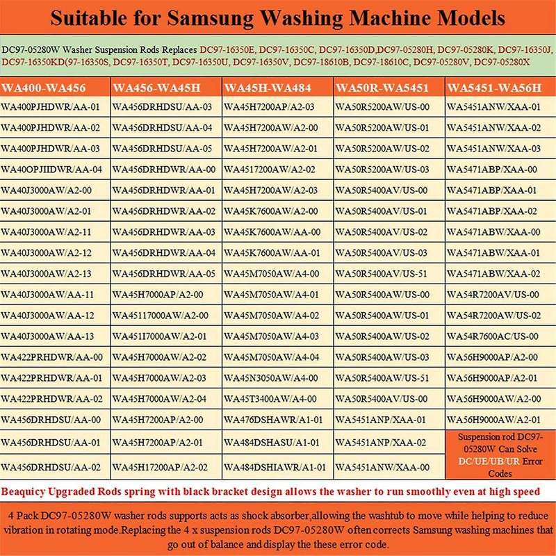 DC97-05280W Wa50r5400av/Us Washing Machine Hanging Rod Washing Machine Wa45h7000aw/02, Wa54m8750av/A