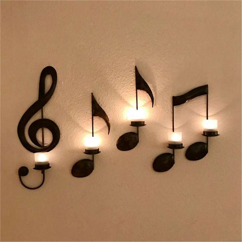 D-candle Holder Wall-mounted, Handmade Metal Musical Note Key Shape,tea Light Display Stand Home Dec