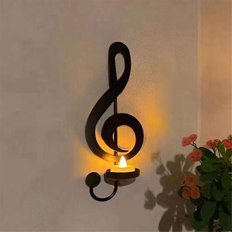 D-candle Holder Wall-mounted, Handmade Metal Musical Note Key Shape,tea Light Display Stand Home Dec