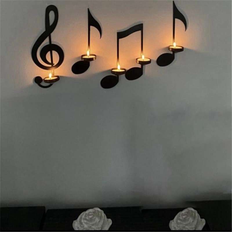 D-candle Holder Wall-mounted, Handmade Metal Musical Note Key Shape,tea Light Display Stand Home Dec