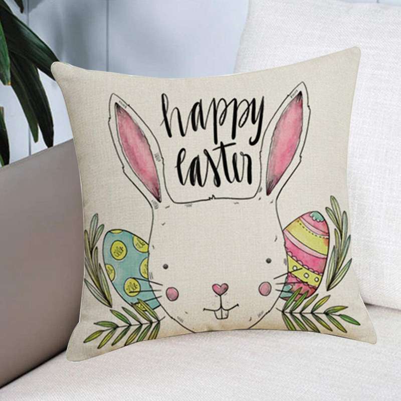 Decor Pillowcase Happy Easter Bunny Sofa Cushion Cover Decoration Home Eggs Easter Linen Pillow Case