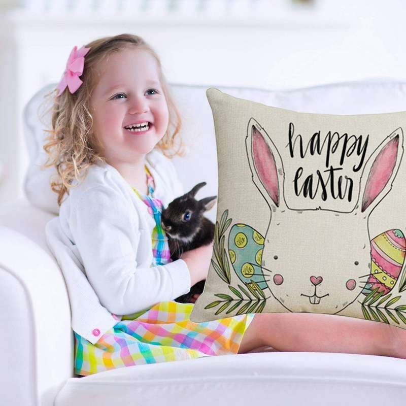 Decor Pillowcase Happy Easter Bunny Sofa Cushion Cover Decoration Home Eggs Easter Linen Pillow Case
