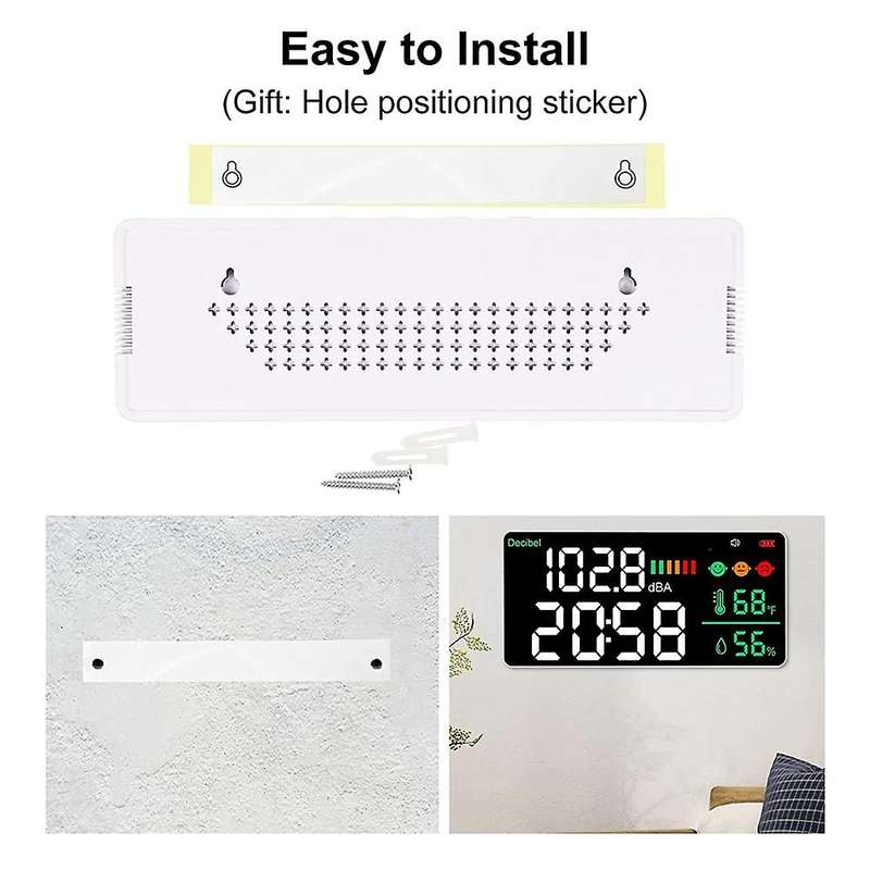 Decibel Meter Wall Hanging Sound Level Meter 30-130DB Range 11 Inch LED Display Noise Time Temperatu