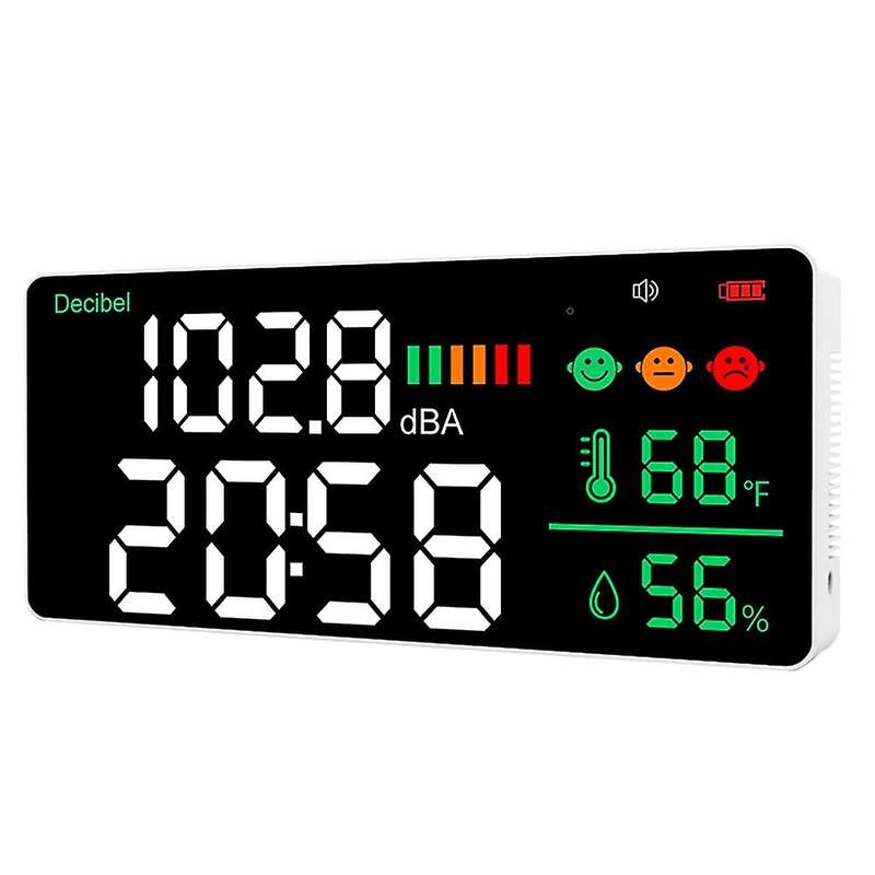 Decibel Meter Wall Hanging Sound Level Meter 30-130DB Range 11 Inch LED Display Noise Time Temperatu