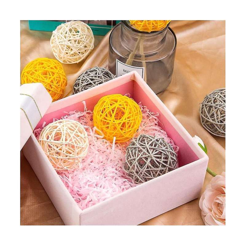 Decorative Balls for Bowl Centerpiece,16PCS Rattan Balls 2.8 Inch Yellow Wicker Balls Decorative Or