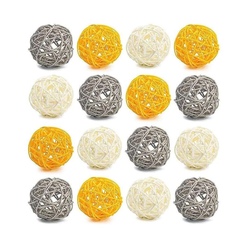 Decorative Balls for Bowl Centerpiece,16PCS Rattan Balls 2.8 Inch Yellow Wicker Balls Decorative Or