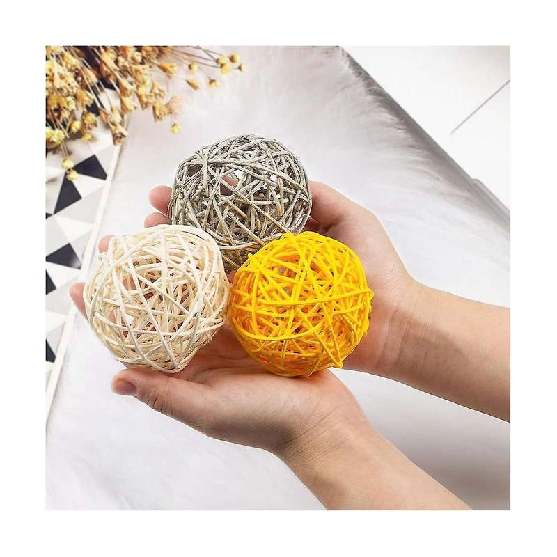 Decorative Balls for Bowl Centerpiece,16PCS Rattan Balls 2.8 Inch Yellow Wicker Balls Decorative Or