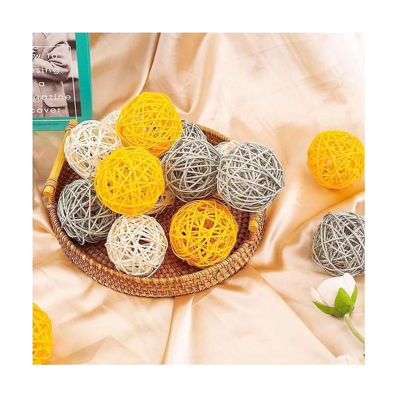 Decorative Balls for Bowl Centerpiece,16PCS Rattan Balls 2.8 Inch Yellow Wicker Balls Decorative Or